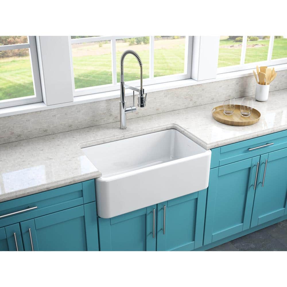 White 30-Inch Fireclay Farmhouse Single Basin Sink