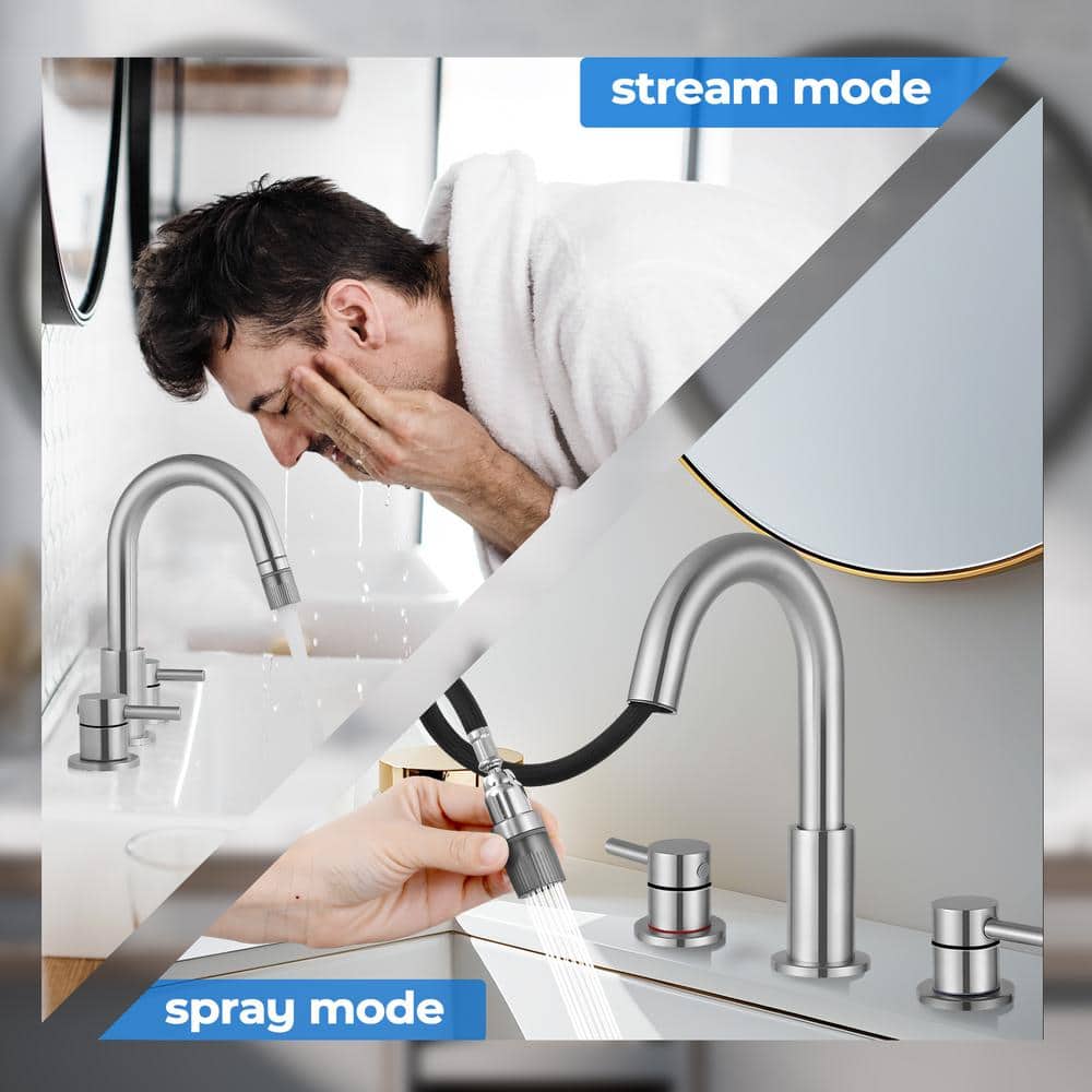 Brushed Nickel Double Handle Widespread Bathroom Faucet