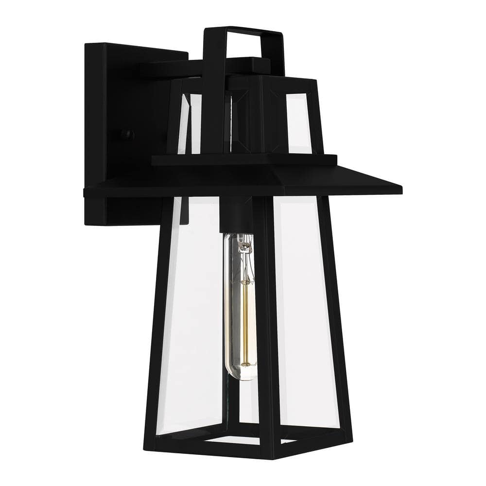 Devonport Matte Black Steel Outdoor Wall Lantern with Clear Glass