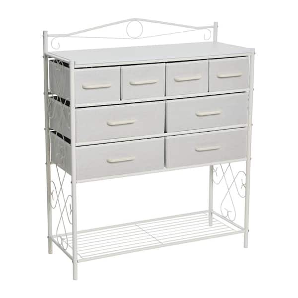 HOUSEHOLD ESSENTIALS Victoria White Sideboard 40.5 in. Accent Cabinet with 8-Drawers and Shoe Storage
