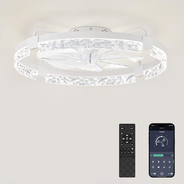 24 in. Indoor White Flush Mount Ceiling Fan with Integrated LED Light and Remote Control