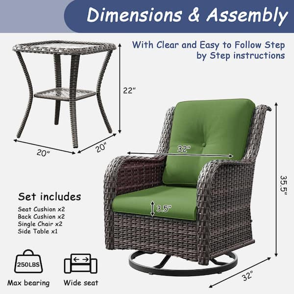 JOYSIDE 3-Piece Wicker Swivel Outdoor Rocking Chairs Patio JOYSIDE 3-Piece Wicker Swivel Outdoor Rocking Chairs Patio