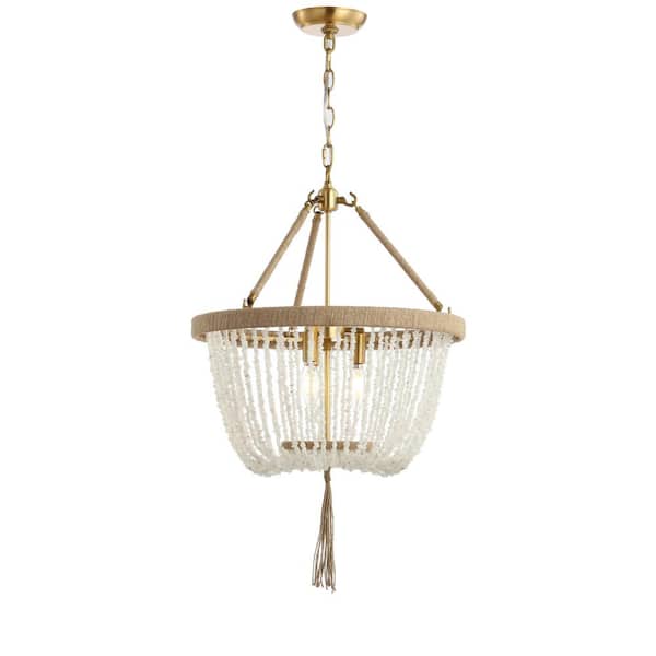 SAFAVIEH Cydney 4-Watt 3-Light White Pendant-Light with Wood Beads Shade