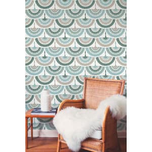 60.75 sq.ft. Green Feather and Fringe Wallpaper