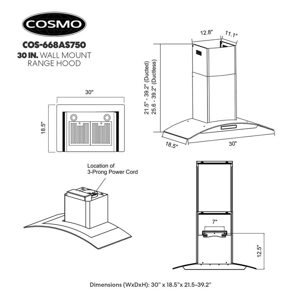 30-Inch Stainless Steel Wall Mount Range Hood with Touch Controls