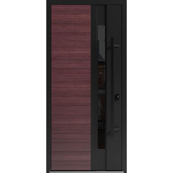 VDOMDOORS 0162 36 in. x 80 in. Left-hand/Inswing Tinted Glass Red Oak Steel Prehung Front Door with Hardware
