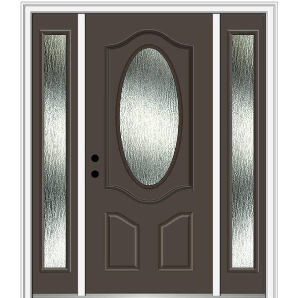 MMI Door Rain Glass 64 in. x 80 in. Right-Hand Inswing Brown Fiberglass Prehung Front Door on 4-9/16 in. Frame