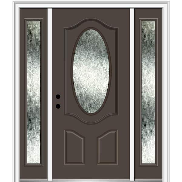 MMI Door 60 in. x 80 in. Right-Hand Inswing Rain Glass Brown Fiberglass Prehung Front Door on 6-9/16 in. Frame