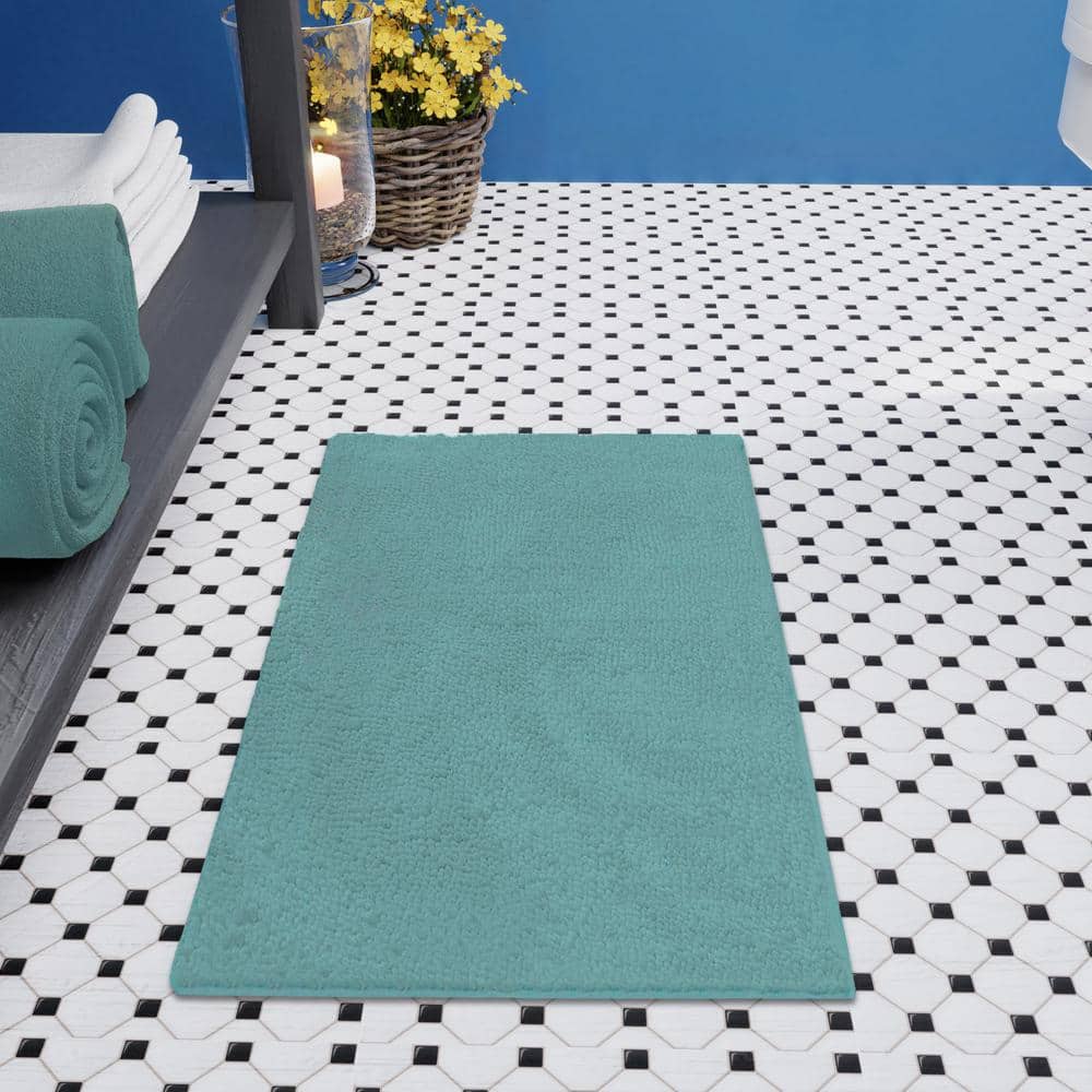 Aqua Chenille Plush Shag 2-Piece Bath Mat Set