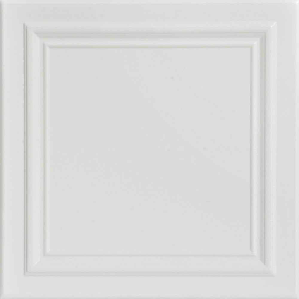 Line Art Dove White 1.6 ft. x 1.6 ft. Decorative Foam Glue Up Ceiling Tile 