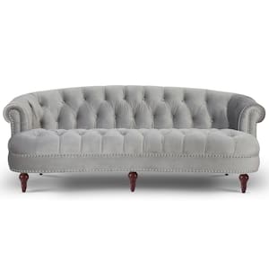 La Rosa 85 in. Opal Grey Velvet 3-Seater Chesterfield Sofa with Nailheads
