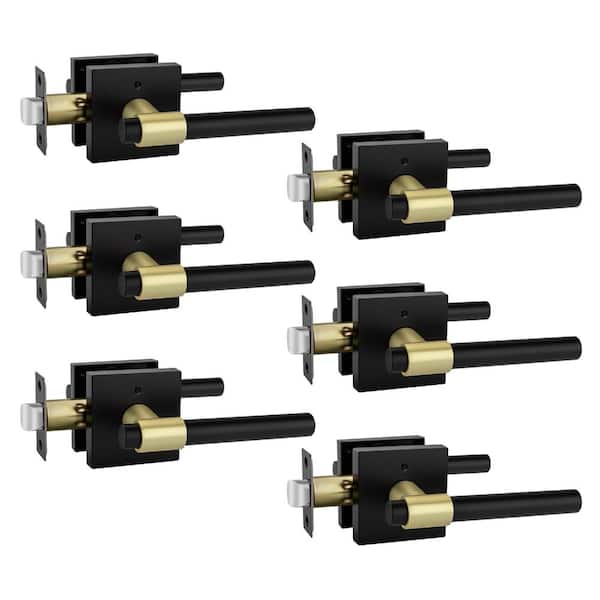 Interior Door Handle Lever Privacy Matte Black and Brushed Gold Finish Bedroom Bathroom Security (6 Pack)