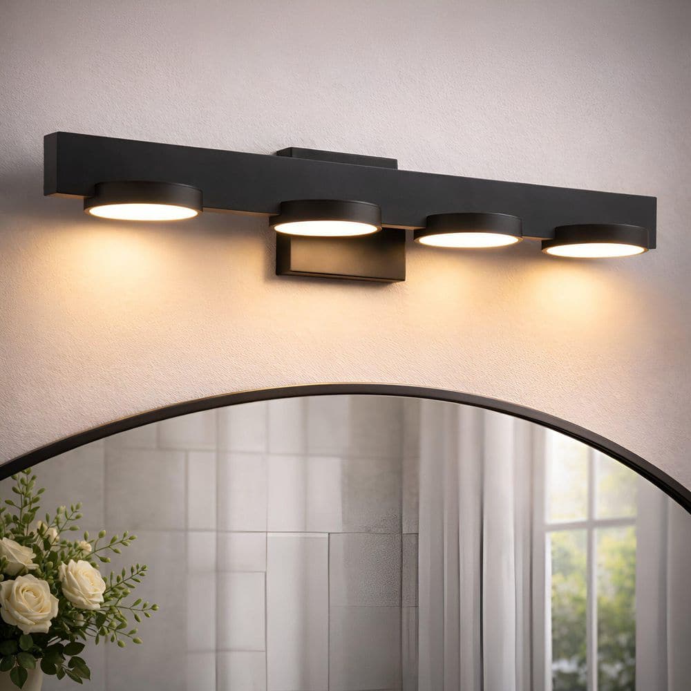 Laplusbelle 30 in. 4-Light Black Aluminum LED Bathroom Vanity