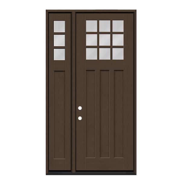 Regency 51 in. x 96 in. 1/4 9L-SDL Clear Glass RHIS Hickory Fiberglass Prehung Front Door with 12 in. -1/4 Top SL 4-9/16