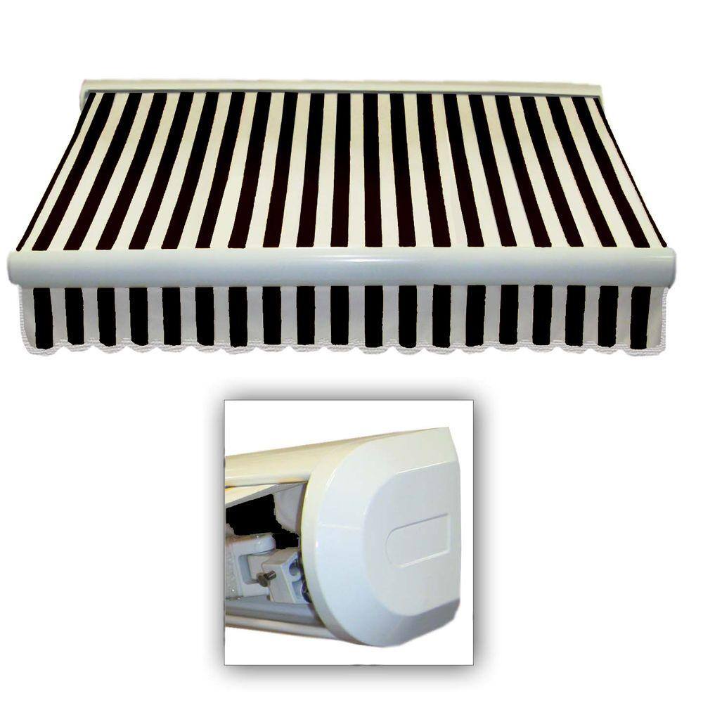 96-inch Black and White Stripe Motorized Patio Awning with Powder Coated Frame