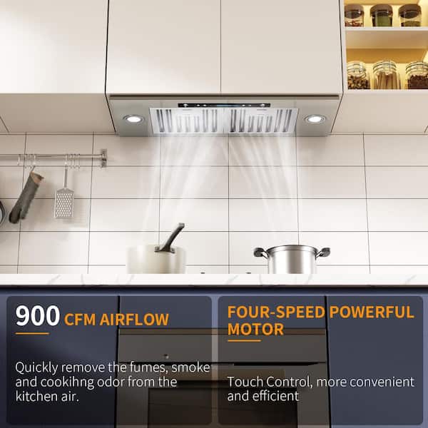 30 in. 900 CFM Convertible Ducted to Ductless Insert Range Hood in Stainless Steel with Gesture,Touch and Remote Control