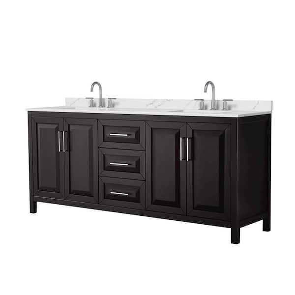Wyndham Collection Daria 80 in. W. x 22 in. D x 35.75 in. H Double Bath Vanity in Dark Espresso with Giotto Quartz Top
