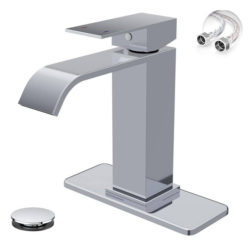 1-Handle Single Hole Bathroom Sink Faucet with Pop-Up Drain in Polished Chrome price history on PriceWatchPro