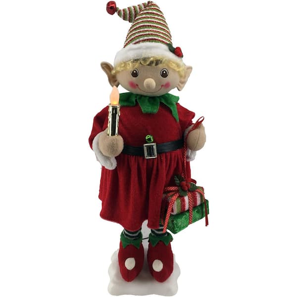 Fraser Hill Farm 24 in. Chrismtas Mrs. Elf Figurine with Lighted Candle and Gifts
