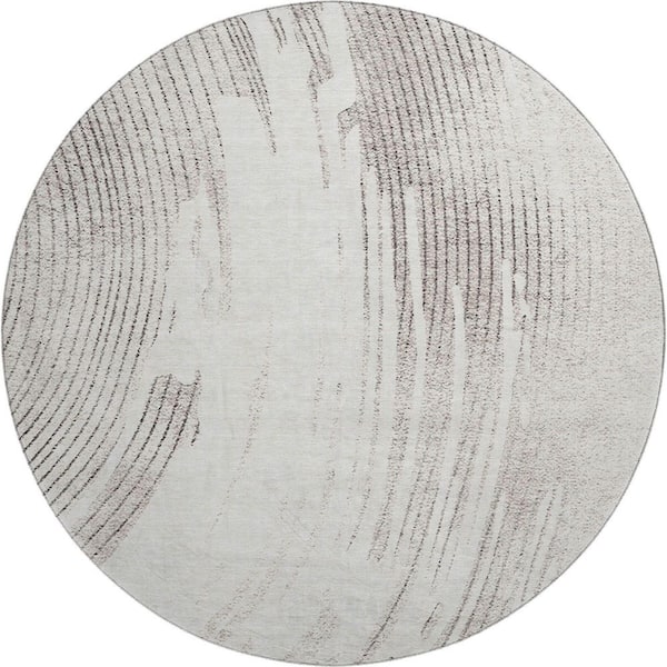 Mayfield Premium Machine Washable Abstract AMF2133 Ivory 8 ft. x 8 ft. Round Rug