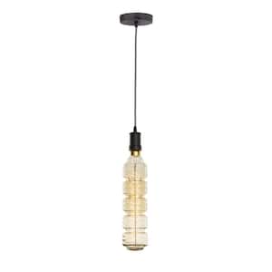 1-Light Black Contemporary Pendant Socket and Canopy with Incandescent 60W Water Bottle Shaped Light Bulb