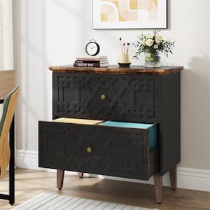 Cindy 2-Drawer Black Wood 33 in. W Lateral File Cabinet for A4 Letter Legal Size Files
