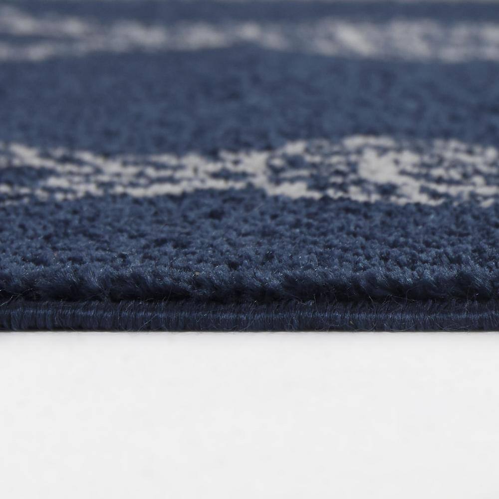 Navy and White Synthetic Trellis Kids Runner Rug