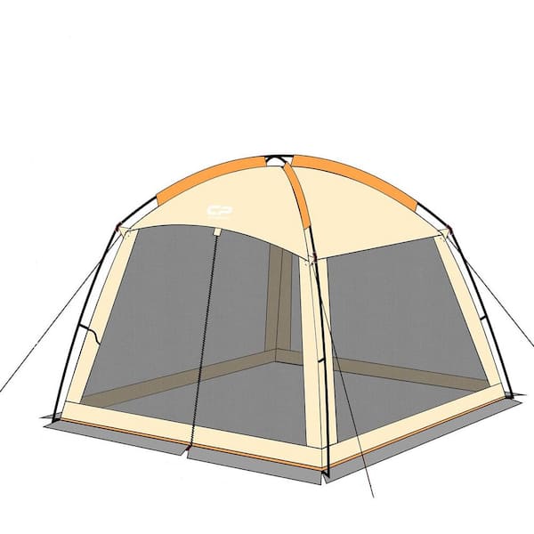 Cesicia Outdoor 10 ft. x 10 ft. x 86 in. 3-Person Navy Beige Fabric Camping Tent Screened Mesh Net