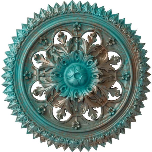 Ekena Millwork 21-5/8 in. x 2-1/2 in. York Urethane Ceiling Medallion (Fits Canopies upto 3-5/8 in.), Copper Green Patina