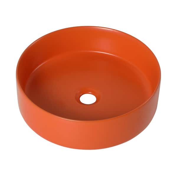 15.7 in. Ceramic Gloss Orange Round Console Sink Art Basin