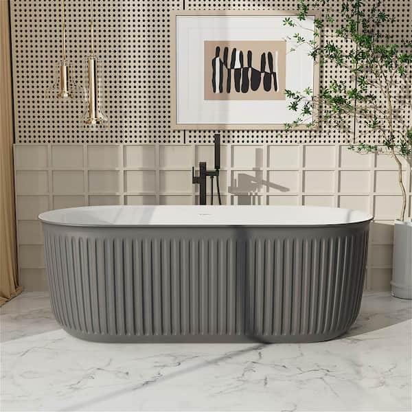 MYCASS 66.92 in. x 30.7 in. Soaking Bathtub Freestanding Double Slipper Acrylic with Center Drain in 37 Shades of Grey