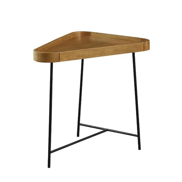 Convenience Concepts Lunar 20 in. Driftwood/Black Standard Height Triangle Wood Top End Table with Metal Legs