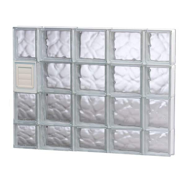 Clearly Secure 34.75 in. x 29 in. x 3.125 in. Frameless Wave Pattern Glass Block Window with Dryer Vent