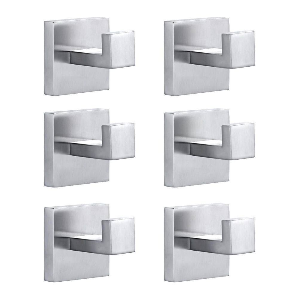 Wall Mount Stainless Steel J-Hook Towel Hook Bath Hook in Brushed Nickel (6-Pack)