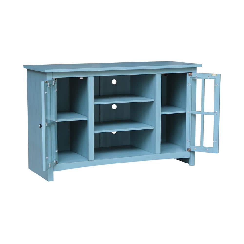 Elegant Gray 53" Solid Para Wood TV Stand with Cabinet Doors