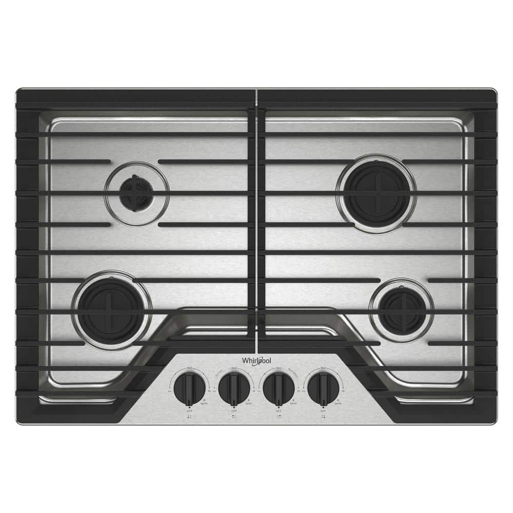 Whirlpool 30 in. 4Burners Recessed Gas Cooktop in Stainless Steel with SpeedHeat Burner