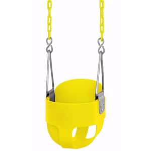 High Back Full Bucket Toddler and Baby Swing Vinyl Coated Chain Fully Assembled in Yellow
