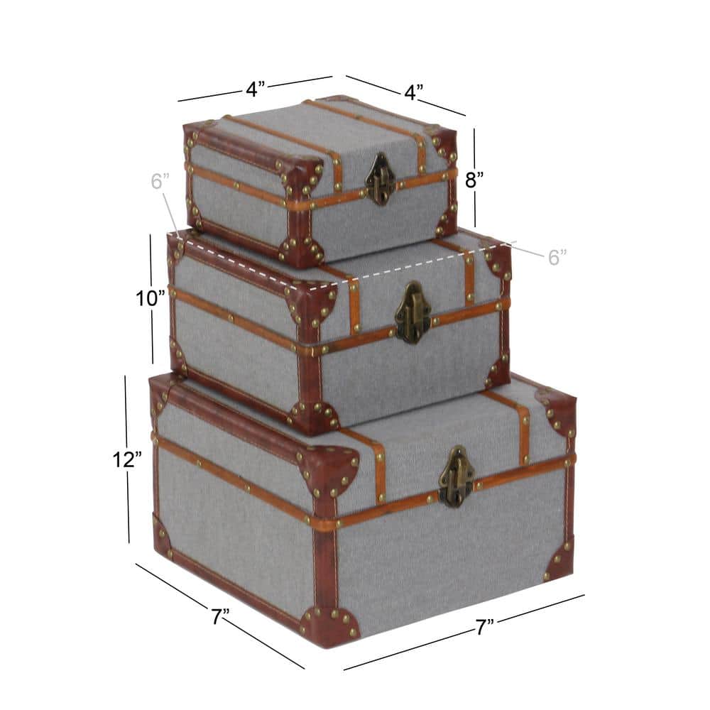 Gray Upholstered Wood 3-Piece Decorative Box Set with Hinged Lids
