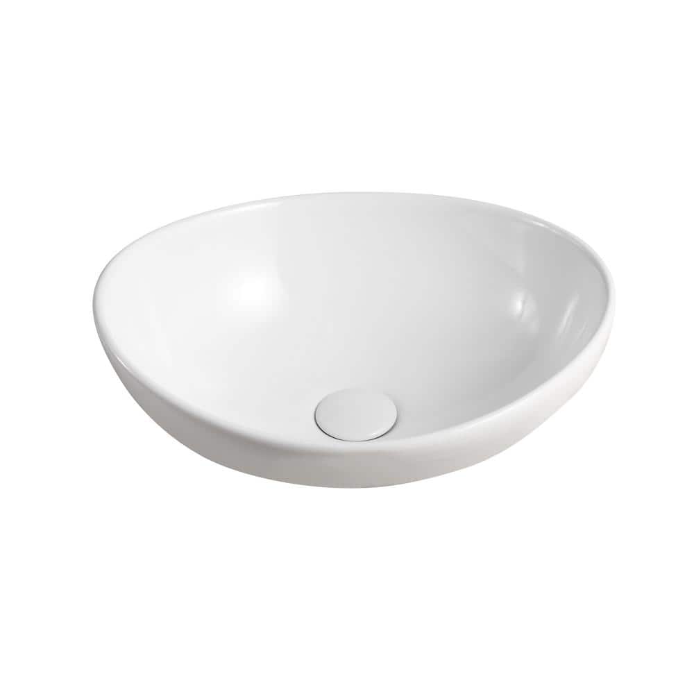 Compact White Ceramic Oval Vessel Bathroom Sink