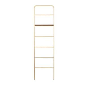 72 in. Tall Natural Brown Wood Dark Wood 6-Shelf Ladder Bookcase Towel Rack