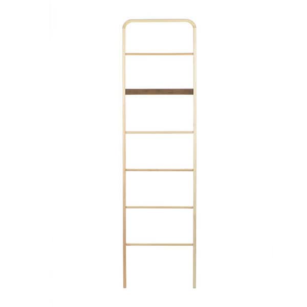Storied Home 72 in. Tall Natural Brown Wood Dark Wood 6-Shelf Ladder Bookcase Towel Rack