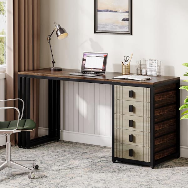 BYBLIGHT Moronia 55.12 in. Rectangular Brown and Oak Wood 5