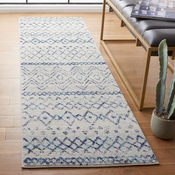 Madison 2 ft. x 6 ft. Ivory/Navy Tribal Distressed Runner Rug