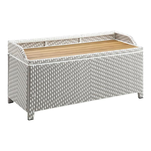 Furniture of America Seneka 41 in. 2-Person Gray and White Aluminum Outdoor Storage Bench