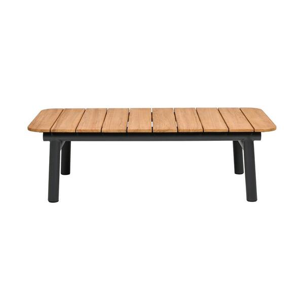 Jennifer Taylor Zara 47 in. Dowel Frame Patio Coffee Table with Teak Top, Black and Natural Aluminum and Teak
