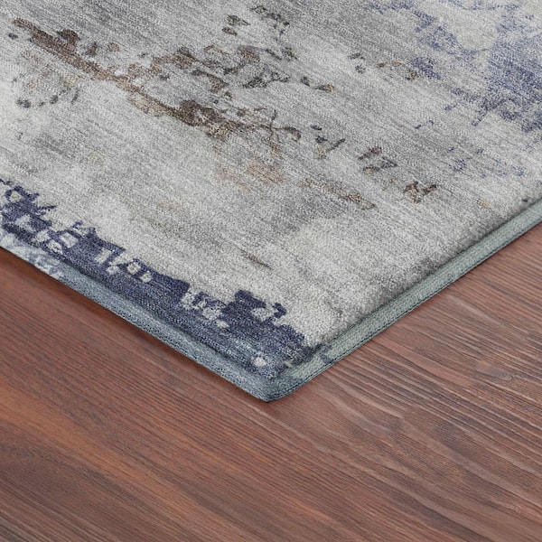 Mayfield Premium Machine Washable Abstract AMF2372 Navy 2 ft. x 7 ft. Runner Rug