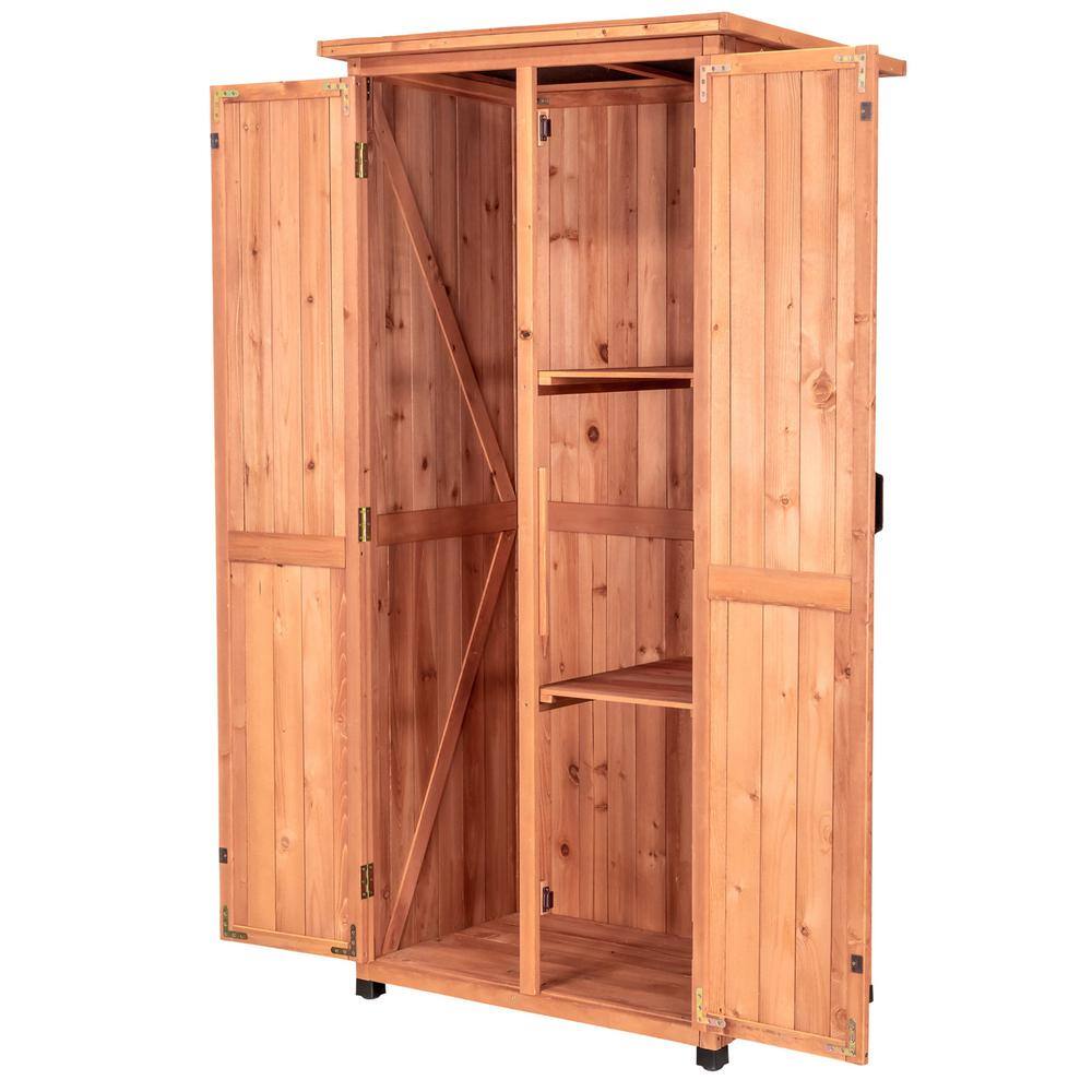 Brown Solid Wood Vertical Storage Shed with Double Doors