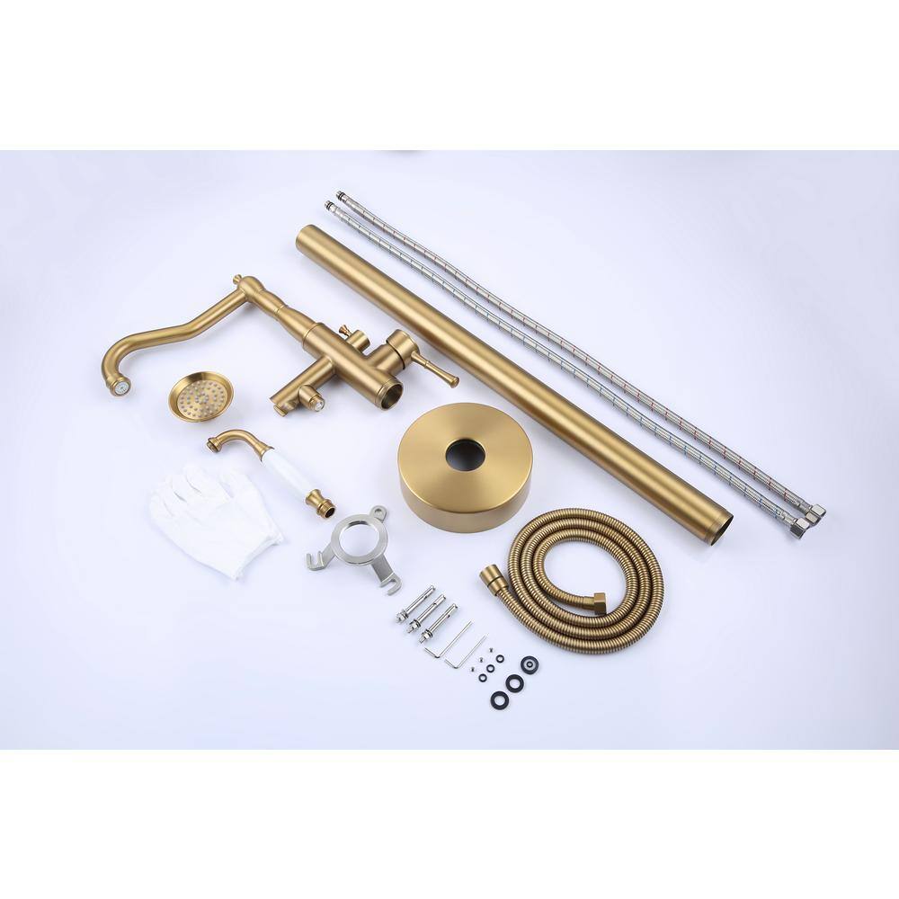 Brushed Gold Single Handle Floor Mounted Bathtub Faucet with Handheld Shower