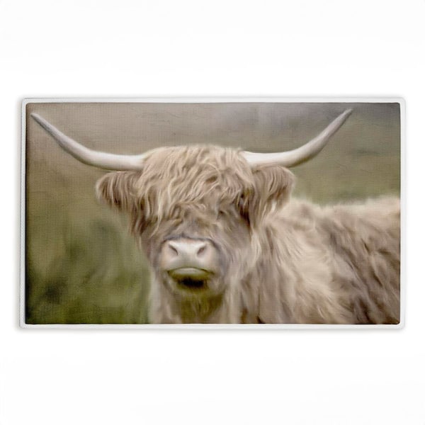 Highland Cattle Dreams 18 in. x 30 in. Beige Graphic Polyester Blend Rectangle Bath Mat