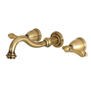 Vintage 2-Handle Wall Mount Vessel Bathroom Faucet in Antique Brass